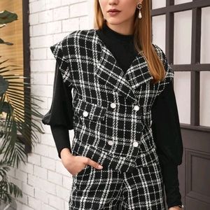 (New)Double Button Plaid Tweed Jacket